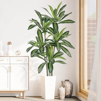 YOLEO 5FT/6FT Artificial Dracaena Tree with White Tall Planter, Lifelike Fake Silk Tree Indoor, Faux Dracaena Tall Plant for Living Room Bedroom Balcony Corner Office Decor