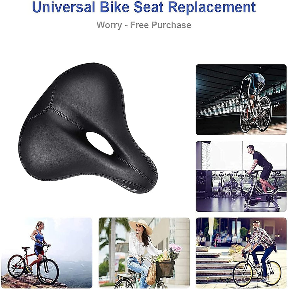 Dripex Gel Bike Seat - Comfort Universal Cycle Saddle Wide Cushion Pad Waterproof for Women & Men - Fits MTB/Road/Spinning Bikes