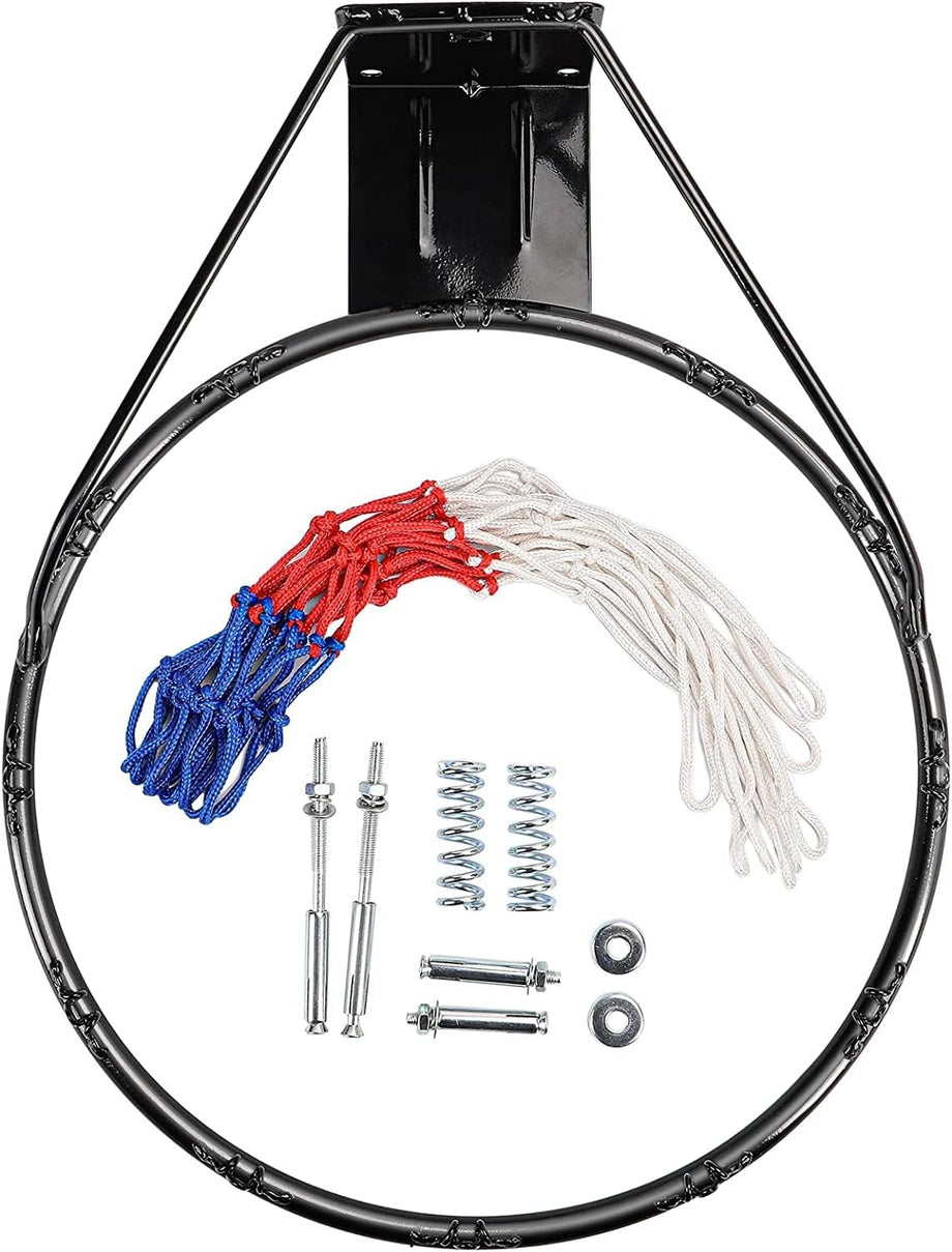 Dripex Basketball Rim 18'' (45cm) Full Size Replacement Outdoor Wall Door Mounted with All Weather Net Solid Steel 18 Inch