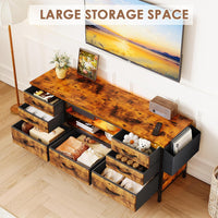 Dripex 120 x 35 x 50cm TV Cabinet Stand Unit for TVs up to 55 Inches with 7 Drawers Storage Organizers and Open Shelves with RGB LED Lighted TV Gaming Entertainment Center for Living Room