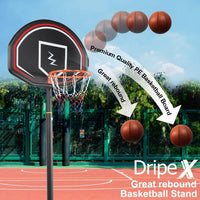 Dripex Professional Basketball Hoop Height Adjustable Portable Outdoor Free Standing Basketball Stand Net Set System 1.6m-2.1m with Wheels