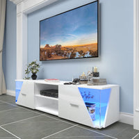 Dripex 150cm High Gloss TV Cabinet Stand, Modern TV Unit with LED light Entertainment Unit Cupboard with Storage Furniture for Living Room Bedroom for 32 40 43 50 55 60 65 inch 4k TV, White