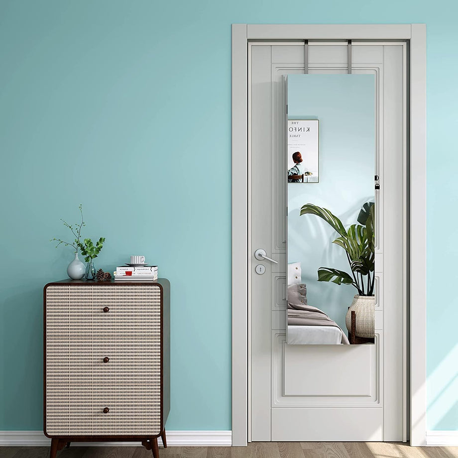 Dripex White Jewelry Organiser Mirror Wardrobe, Wall Mounted & Door Hanging Mirror, Lockable Jewelry Wardrobe with Large Storage