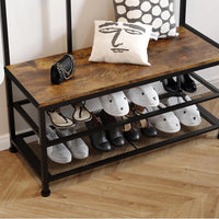 Dripex Large Coat Rack Stand Industrial Coat Stand with 12 Hooks and Shoe Bench Clothes Hat Rack Shelf Metal Frame for Bedroom Living Room Hallway