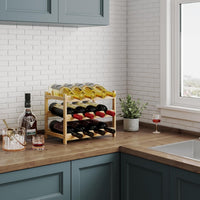 Dripex Bamboo Wine Rack, 12 Bottles Wine Holder Storage Shelf, 3-Tier Small Freestanding Bottle Wine Rack for Countertop, Kitchen, Bar, Cellar (40D x 22W x 32H cm)