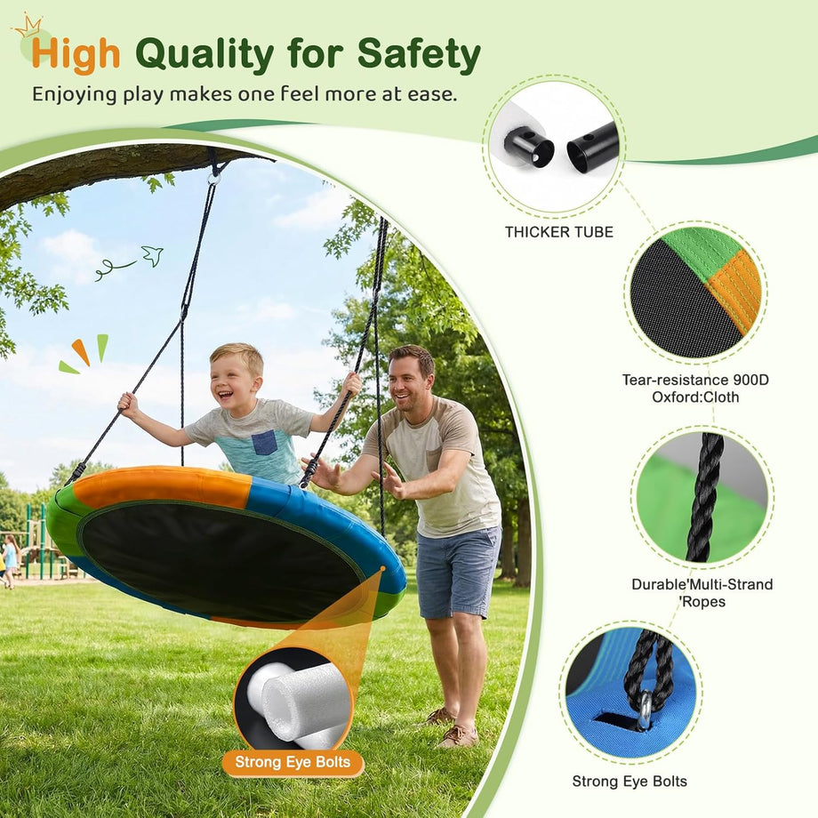 Dripex 120cm Round Nest Swing Children's Tree Swing Seat Round Basket for Outdoor Backyard Garden, Oxford, Multicolor, 300 kg Capacity
