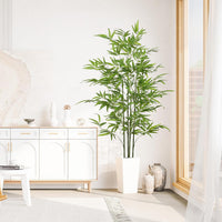 YOLEO 5FT/6FT Artificial Bamboo Tree with White Tall Planter, Lifelike Fake Silk Tree Indoor, Faux Bamboo Tall Plant for Living Room Bedroom Balcony Corner Office Deco