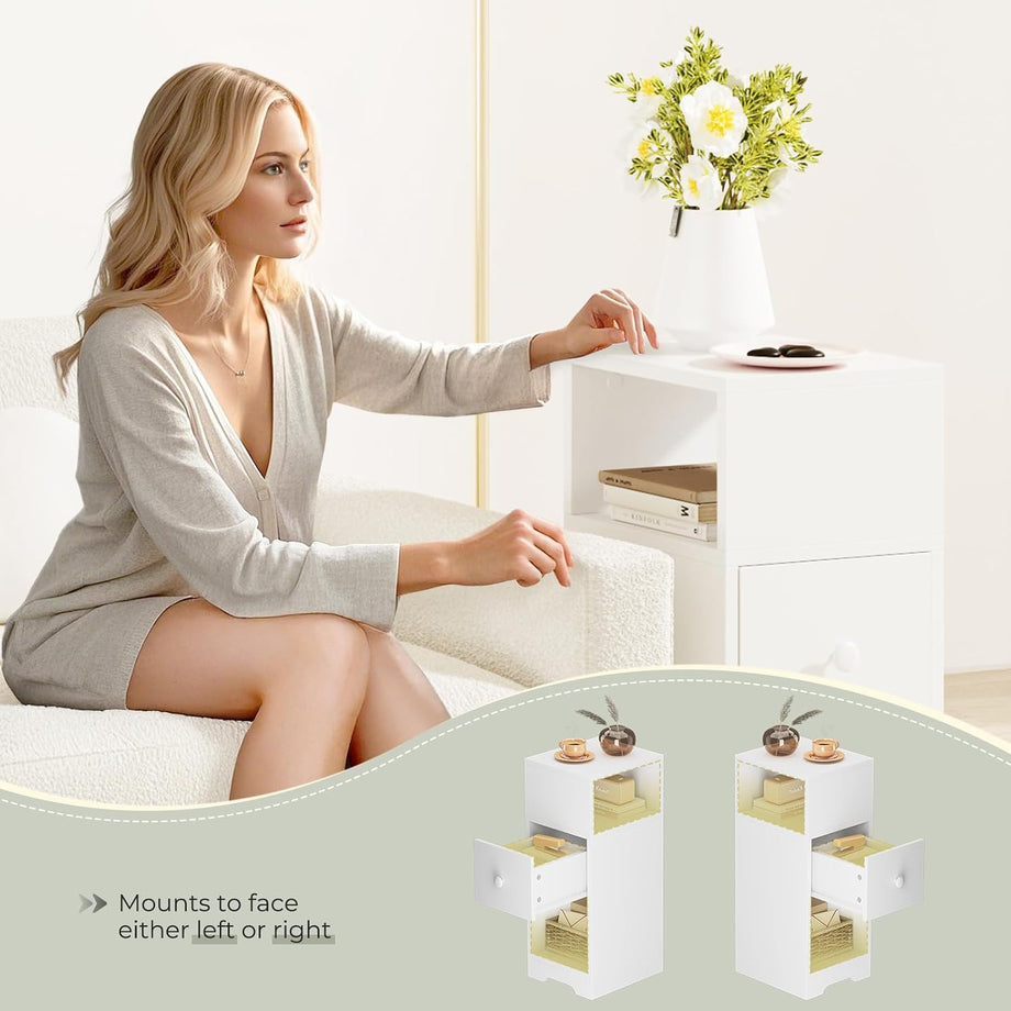 Dripex Slim Bedside Table, Bedside Cabinet with Drawer, Wooden End Table | 25D x 30W x 65H cm, 4 Tier, Nightstand, Sofa Side Table, Bedroom Side Table, Storage Drawer, Space Saving