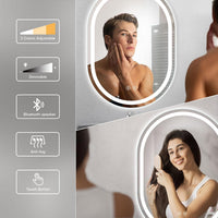 Dripex Bluetooth Oval Bathroom LED Mirror, Illuminated Backlit Wall Mounted Mirror with Demister, Anti-fog, 3 Lighting Modes, Dimming Light, IP44