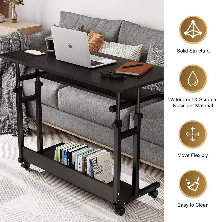 Dripex Computer Desk Mobile, Portable Office Desk with Movable Wheels, Height Adjustable Study Desk, Home Office Desk with Keyboard Tray and Shelf for Small Spaces