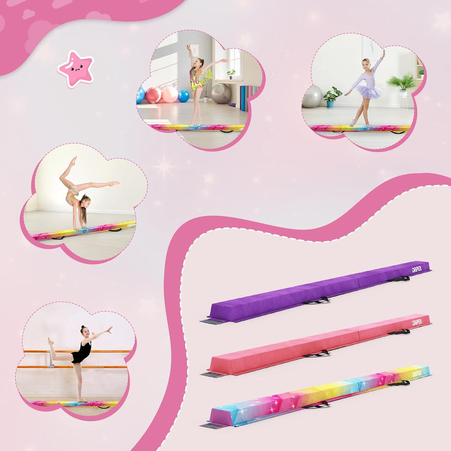 Dripex Kids Balance Beam - 210/240cm Portable Folding Balance Beam with Carry Handles, High Density EVA Faux Suede Gymnastics Beam for Home Gym Exercise