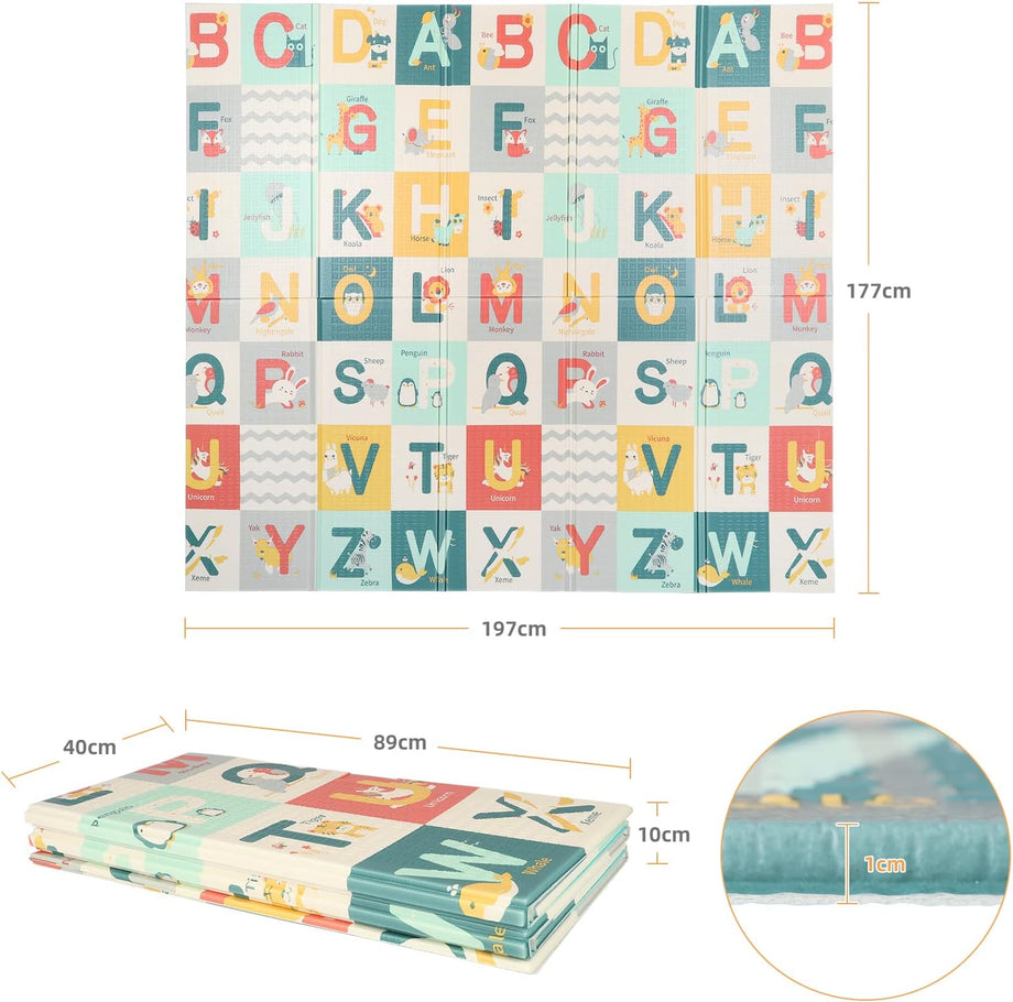 Dripex 197 × 177cm Baby Play Mat, Large Foam Crawling Playmat, Foldable Reversible Waterproof Non Toxic Portable Floor Mat with Letters and Numbers for Baby