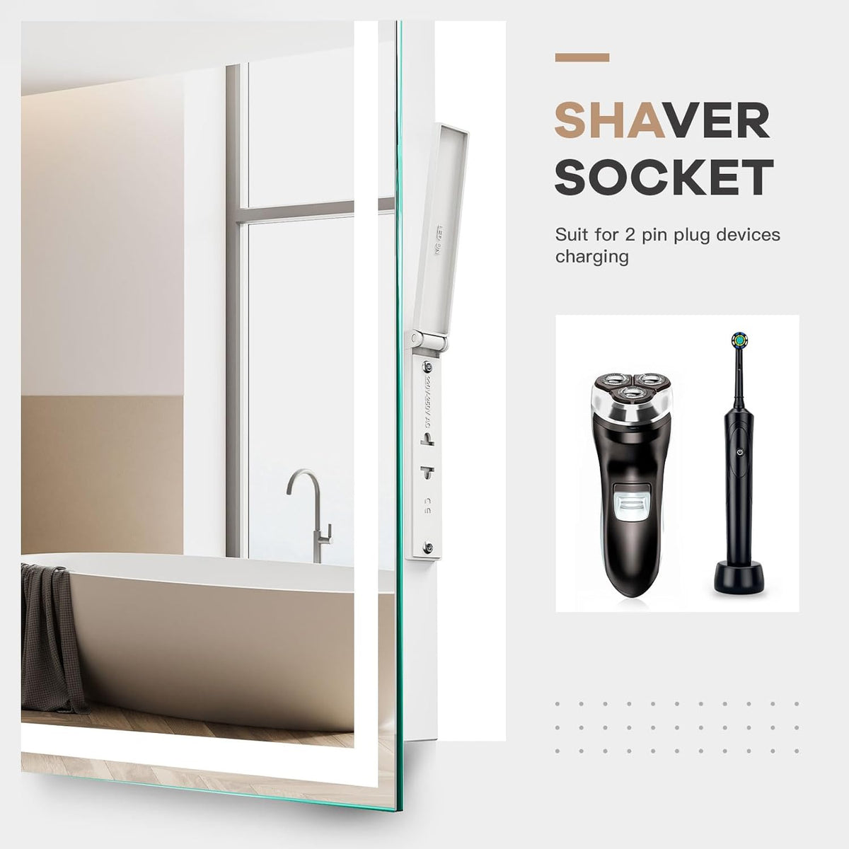 Dripex LED Bathroom Mirror with Shaver Socket and Clock, 600 * 800 MM ...