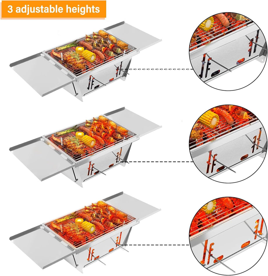 Dripex Portable Charcoal Grill BBQ Foldable Camping Stainless Steel Barbecue for Outdoor Picnic Travel Garden Beaches with Carrying Bag