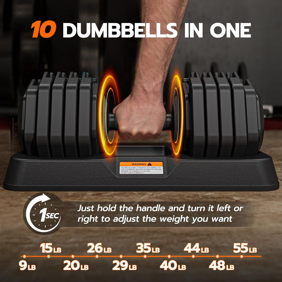 Dripex Adjustable Dumbbells 55lbs Dumbbell Weights Pair for Men | Quick-Adjust Non-Slip Handle, Fast Weight Set for Saving Place, Home Gym Fitness Training, Safety Locking Mechanism
