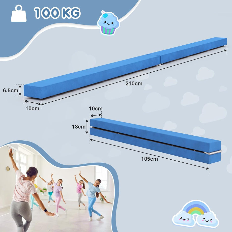 Dripex 7FT Folding Gymnastics Balance Beam Kids Training Beam Faux Suede for Home Gym Exercise
