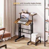 Dripex Standing Desk, Height Adjustable Rolling Desk with Tilting Table Top, Sit-Stand Workstation with Wheels, 60 x 60 cm, laptop Table, Workstation for Home and Office