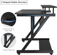 Dripex Computer Desk with Monitor Shelf - Mobile Z Shaped Home Office Desk with Storage Shelves and Movable Wheels for Small Spaces, Compact Corner Desk Space-Saving