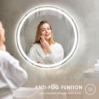 Dripex Time Display Round Bathroom LED Mirror, Illuminated Wall Mounted Circle LED Bathroom Mirror, Anti-fog, 3 Lighting Modes, Dimmable, Front+Backlit, IP4