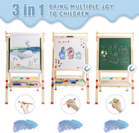 Dripex Kids Easel, Children's Wooden Art Easel Foldable, Double-Sided Magnetic Blackboard & Whiteboard for Kids and Toddlers, Chalkboard with Painting Art Supplies