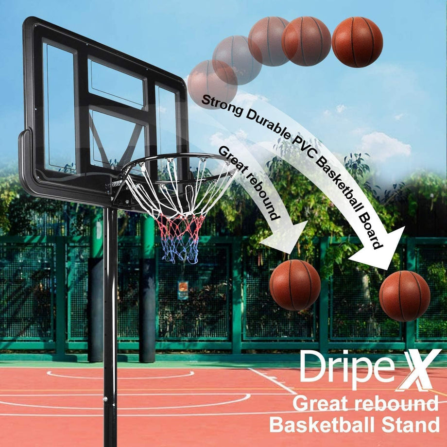 Dripex Portable 10FT Basketball Backboard Hoop Net Set Professional Outdoor Basketball Stand with Wheels for Adults and Children, Adjustable Height 2.3m-3.05m