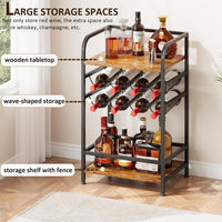 Dripex Wine Rack Free Standing Floor with Storage Shelves, 2-Tier 8 Bottles Wine Display Shelves with Wooden Table Top, Sturdy Metal Bottle Holder for Kitchen Bar Pantry (D43 x W30 x H75cm)