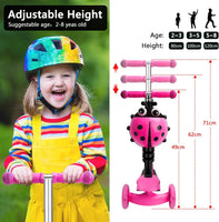 Dripex 5-in-1 Kids Scooter Toddler Scooter with Flashing Led Light Up Wheels 3 Wheels Kick Scooter with Adjustable Handlebar Removable Seat and Push Handle