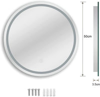 Dripex 500 mm Round Bathroom Mirror with LED Light, Wall Mounted Circle Makeup Mirror with Cold White Light, Anti-Fog, Front+Backlit, IP44