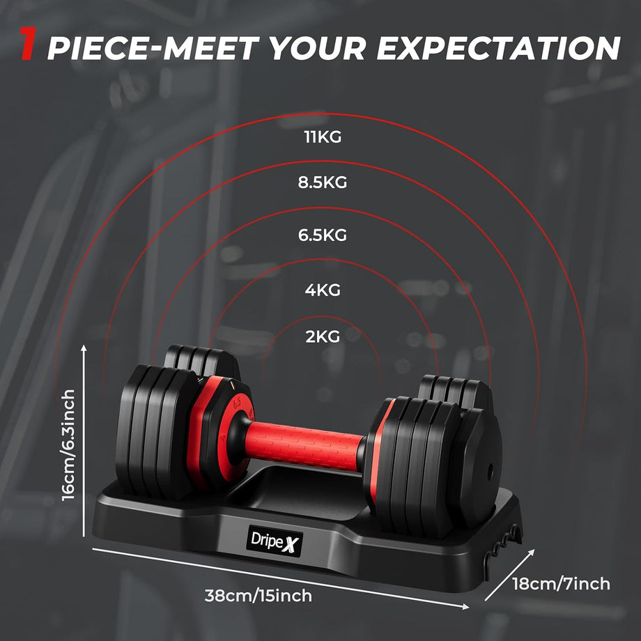 Dripex Adjustable Dumbbells 11kg/24.5kg Dumbbell Weights Pair for Men | Quick-Adjust Non-Slip Handle, Fast Weight Set for Saving Place, Home Gym Fitness Training, Safety Locking Mechanism