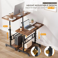 Dripex Height Adjustable Standing Desk, Tiltable Top, Mobile Stand Up Desk with Wheels, 80x40cm Small Rolling Table for Office, Walking Pad, Treadmill