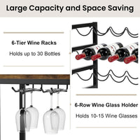 Dripex Wine Rack Free Standing Floor for Liquor and Glasses, 6-Tier Display Wine Bottles Storage Shelves with 2 Tier Wooden Shelves, Sturdy Metal Bottle Holder for Kitchen Bar Pantry