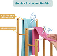 Dripex Freestanding Towel Rack, Towel Shawls Holder with Bamboo Storage Shelf, Stainless Steels Rods, Bamboo Frame, Lightweight, for Home, Bathroom (L46xW24xH66/76/86cm)/(L46xW24xH76/86/96cm)
