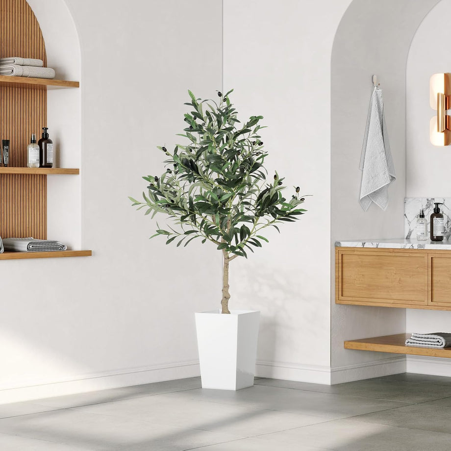 YOLEO 4FT/5FT/6FT/7FT Artificial Olive Tree, Faux Olive Silk Tree Indoor, Lifelike Fake Plant for Living Room Bedroom Balcony Corner Office Decor