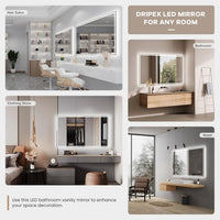 Dripex 3 Colors Bathroom Mirror with LED Lights, Illuminated Backlit Wall Mounted Vanity Mirror Dimmable Switch Demister Pad, Horizontal/Vertical [Energy Class E]