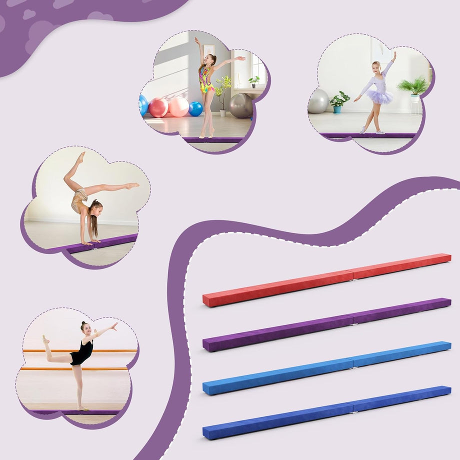 Dripex 7FT Folding Gymnastics Balance Beam Kids Training Beam Faux Suede for Home Gym Exercise