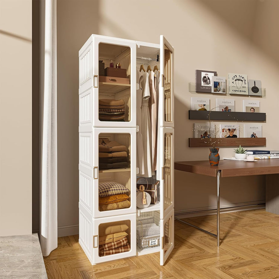 Dripex Portable Wardrobe Closet Storage Organizer Transparent Door Panels, Plastic Wardrobe with Magnetic Door, Suitable for Living Room, Bedroom, Easy Assembly