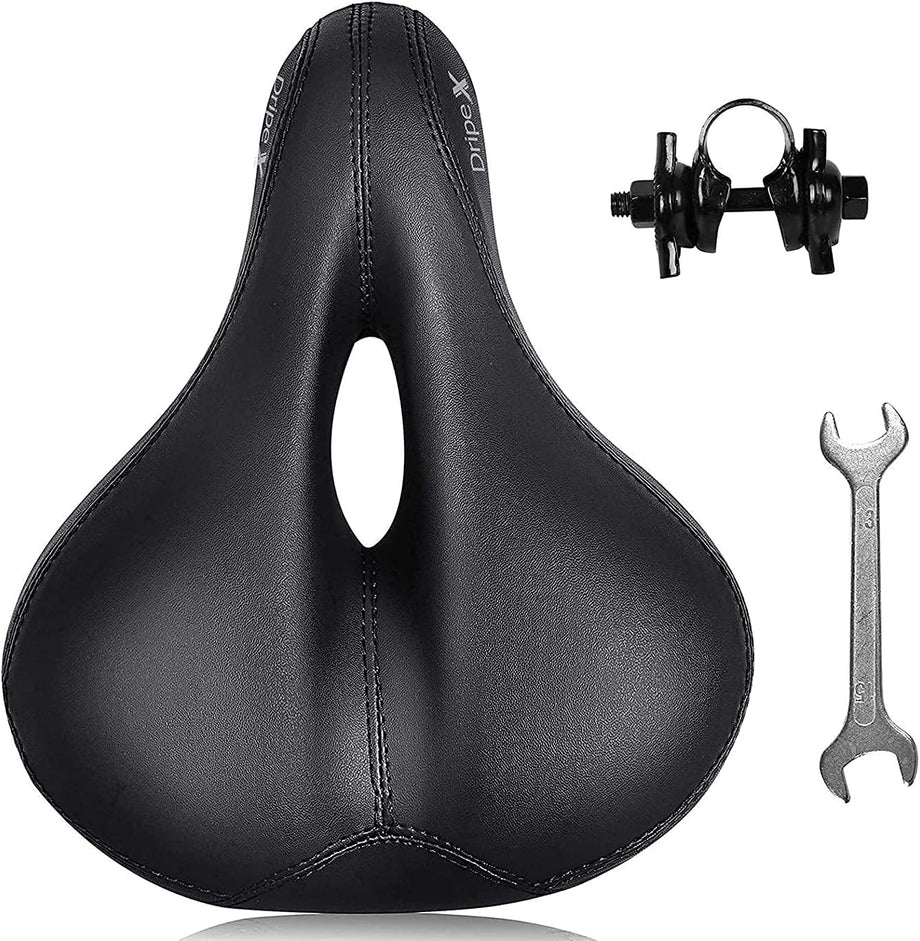 Dripex Gel Bike Seat - Comfort Universal Cycle Saddle Wide Cushion Pad Waterproof for Women & Men - Fits MTB/Road/Spinning Bikes