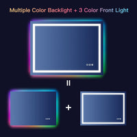 Dripex RGB Bathroom Mirror with 3 LED Lights, Illuminated Bathroom Mirrors Vanity Mirror RGB Backlit + Front Lighted, Dimmable and Demister Pad, Horizontal/Vertical