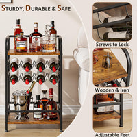 Dripex Wine Rack Free Standing Floor with Storage Shelves, 2-Tier 8 Bottles Wine Display Shelves with Wooden Table Top, Sturdy Metal Bottle Holder for Kitchen Bar Pantry (D43 x W30 x H75cm)