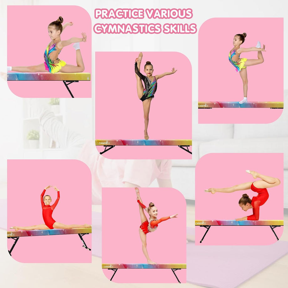 Dripex Adjustable Gymnastic Balance Beam 244cm, Kids Training Equipment | Height Adjustable, Soft Material, Non-Slip, Comfortable, Stable, Safe, Ideal for Home Gym, Practice and Training