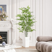 YOLEO 5FT/6FT Artificial Bamboo Tree with White Tall Planter, Lifelike Fake Silk Tree Indoor, Faux Bamboo Tall Plant for Living Room Bedroom Balcony Corner Office Deco