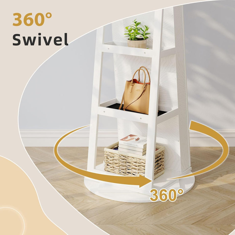 Dripex Jewelry Organiser Mirror Wardrobe, 360° Swivel Jewelry Storage, Lockable, 3 in 1 Free Standing Mirror with Storage Shelves