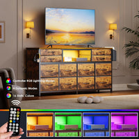 Dripex 140 x 35 x 70cm TV Cabinet Stand Unit for TVs up to 65 Inches with 12 Drawers Storage Organizers and Open Shelves with RGB LED Lighted TV Gaming Entertainment Center for Living Room
