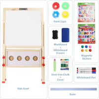 Dripex Kids Easel, Children's Wooden Art Easel Foldable, Double-Sided Magnetic Blackboard & Whiteboard for Kids and Toddlers, Chalkboard with Painting Art Supplies