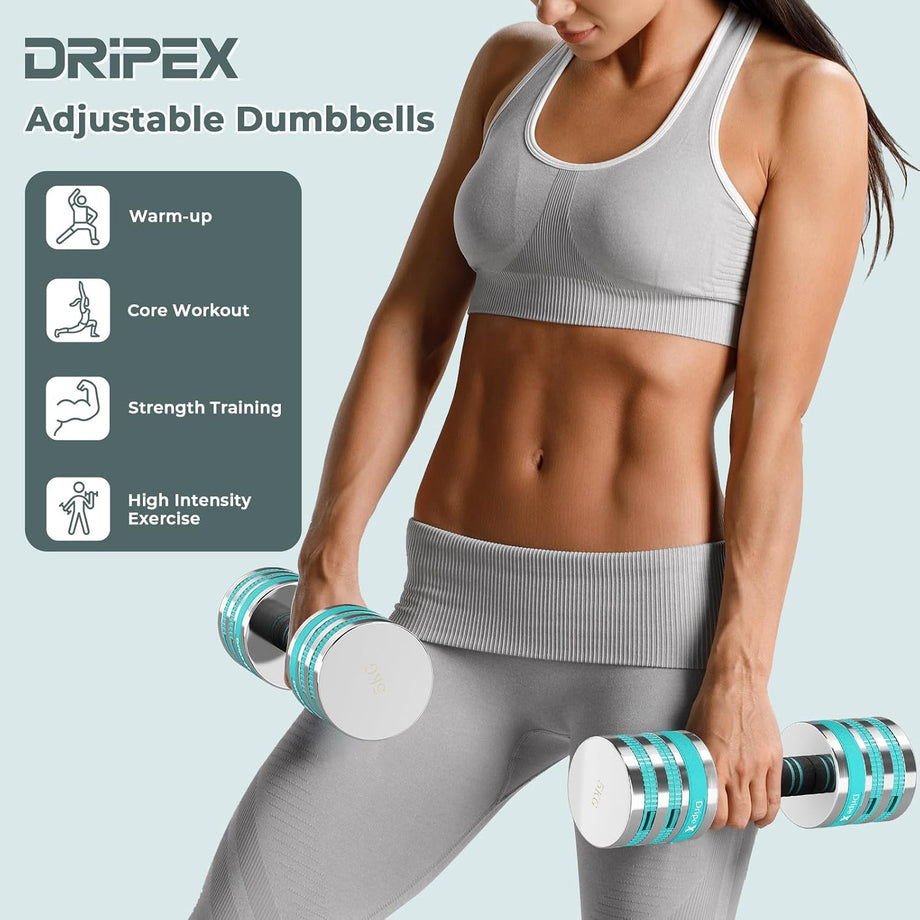 Dripex Adjustable Dumbbells Weight Set 5kg 10kg Dumbbell Pair 4-in-1 | Dumbbells Set Women Men, Sold as a Pair, Non-Slip Handle, Home Gym Fitness