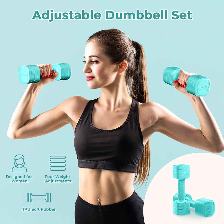 Dripex Adjustable Dumbbells Weight Set 2.5kg 5kg Dumbbell Pair 4-in-1 | Dumbbells Set Women Men, Sold as a Pair, Non-Slip Handle, Home Gym Fitness, Pink Blue Green Purple Yellow Black