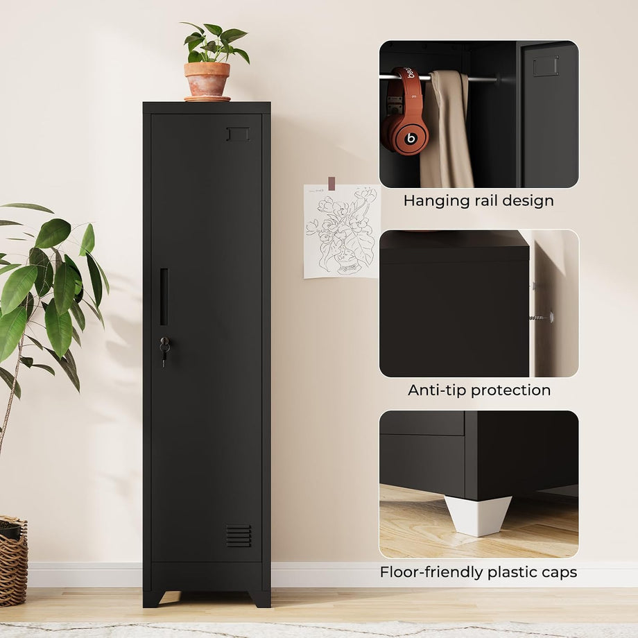 Dripex Metal Cabinet with Hanging Rail Lockable Steel Filing Cabinet Multi-purpose Storage Cabinet Steel Locker for School Home Office Garage 150 x 38 x 38 cm