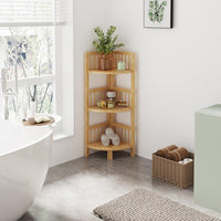 Dripex Bamboo Corner Shelf, Narrow Bookshelf for Small Space, Floor Standing Storage Display Rack for Living Room, Bedroom, Home or Office