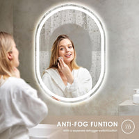 Dripex Clock Display Oval Bathroom LED Mirror, LED Mirror Bathroom with Light, Illuminated Backlit Wall Mounted Mirror with Demister, Anti-fog, 3 Lighting Modes, Dimming Light, IP44