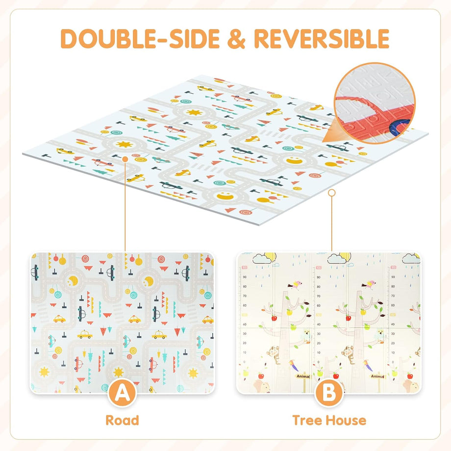 Dripex Baby Play Mat, 197 × 177 × 1cm Foldable Foam Playmat for Floor, Soft Waterproof Reversible Floor Crawling Mat for Babies Toddlers Infants Kids, Indoor Outdoor Use